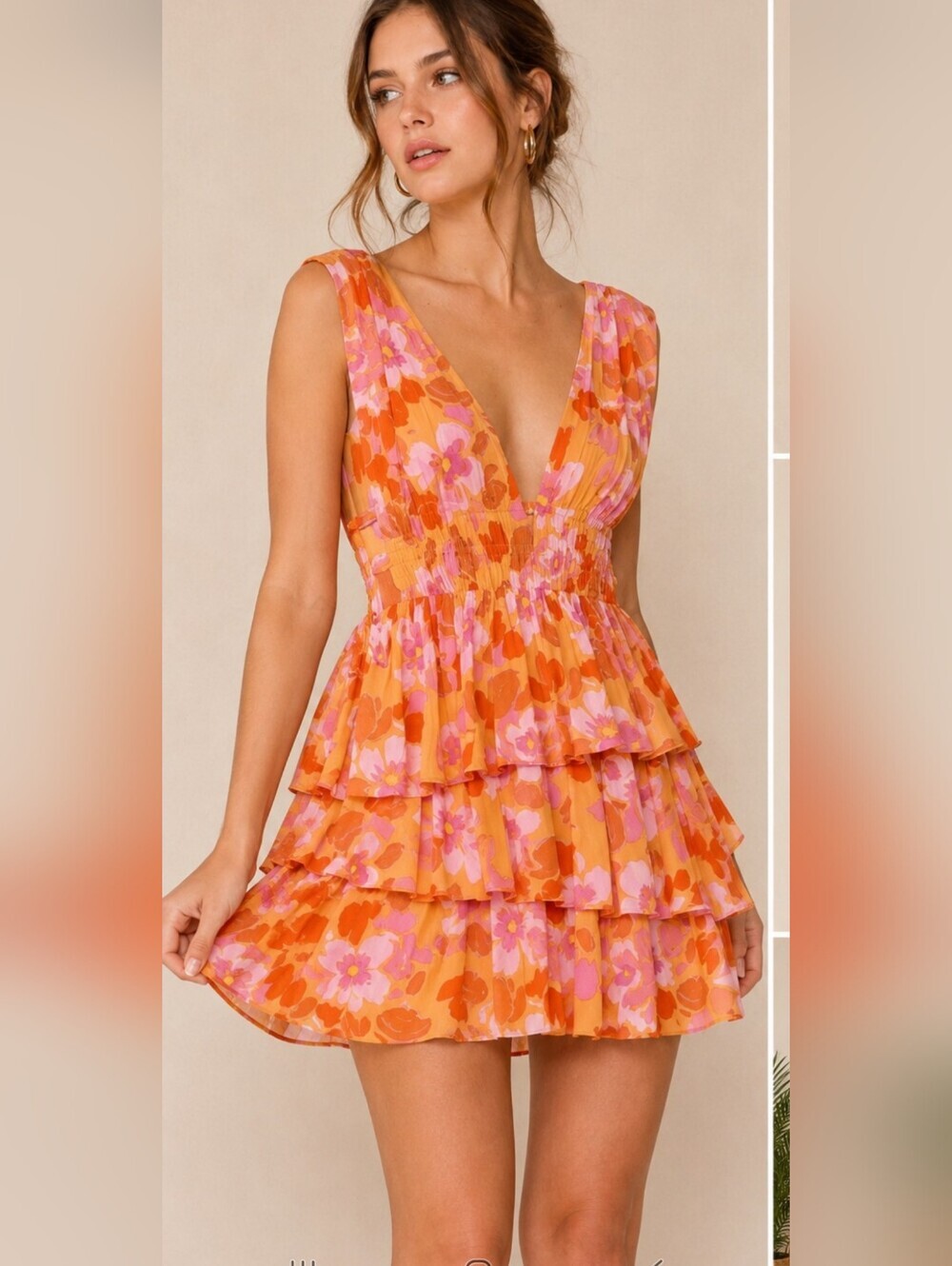 NWT Shop Neighborhood By In The Beginning Orange Floral Open Back Mini Dress. LG